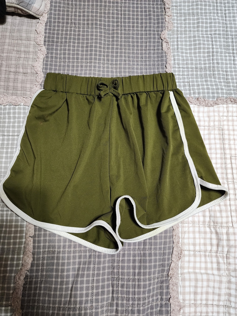Women's Olive Athletic Shorts with White Trim